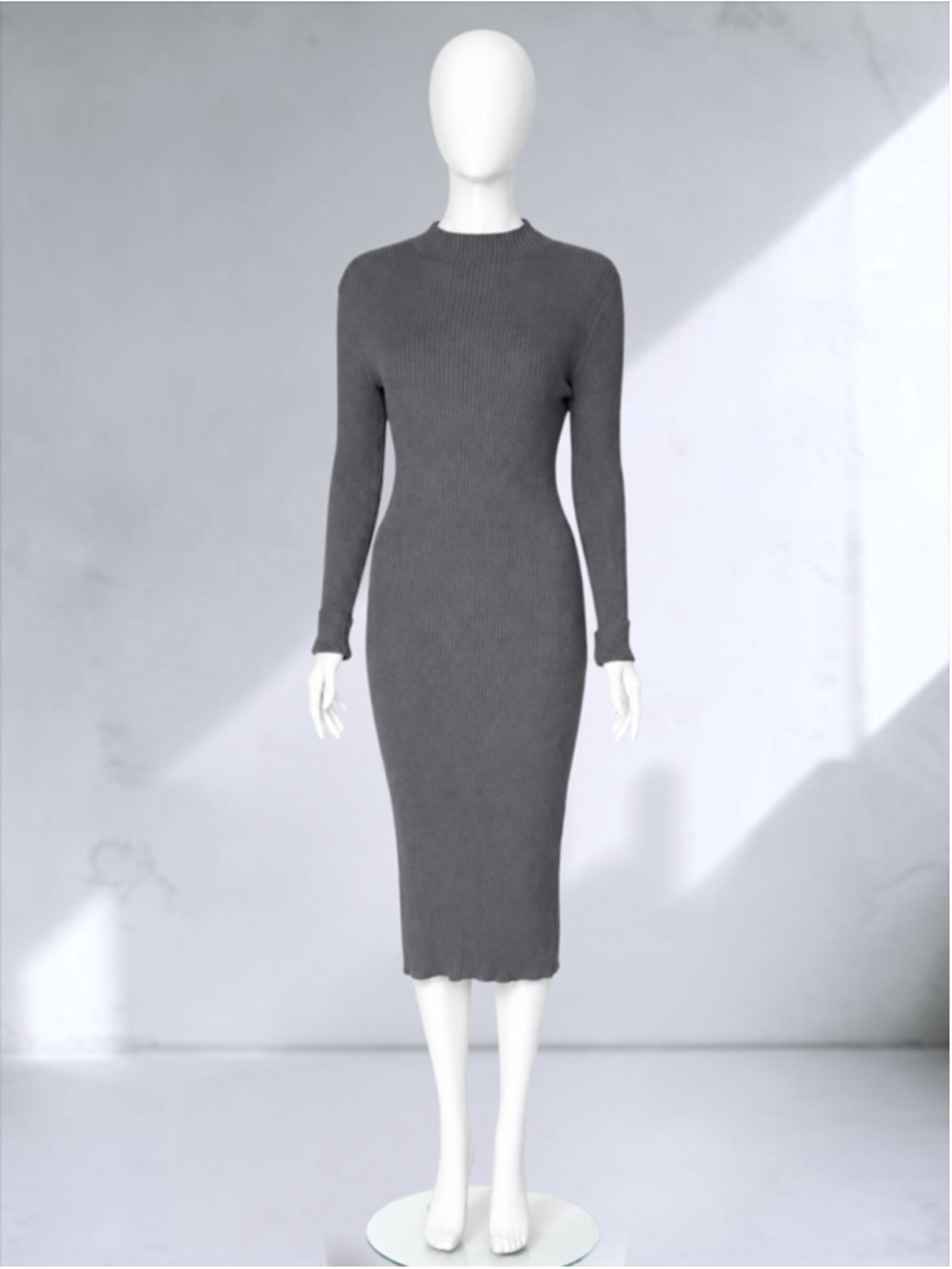 H&M Gray Rib-Knit Mock Turtleneck Midi Dress - Picture 2 of 8